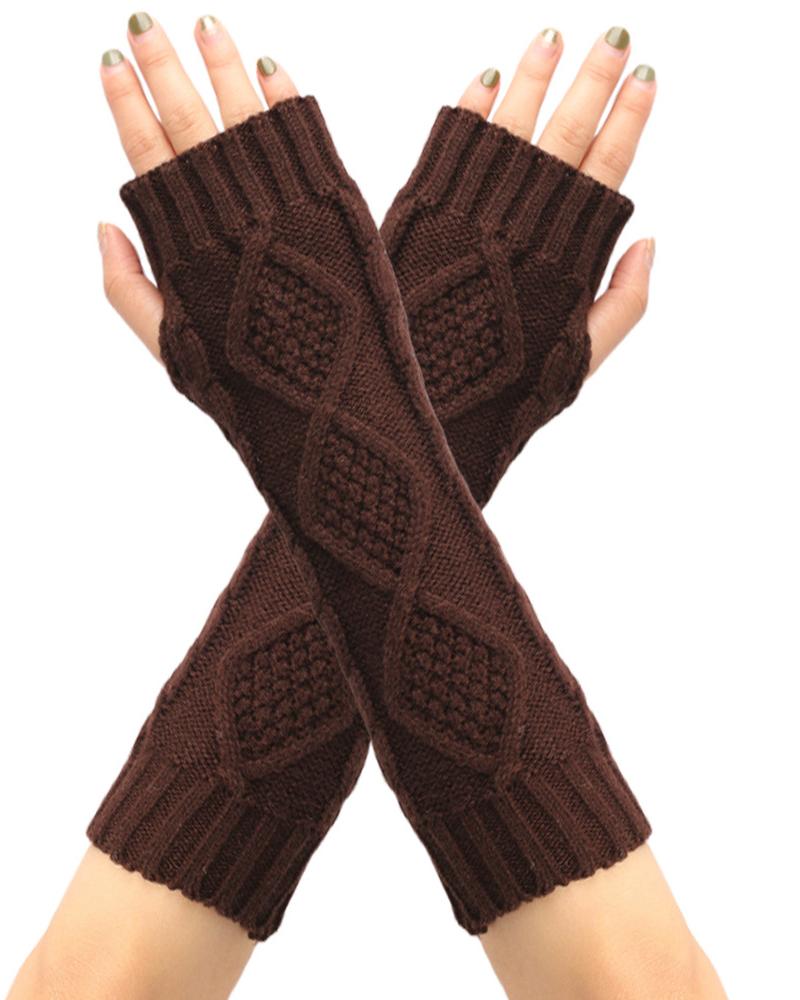 

1Pair Knit Fingerless Gloves, Coffee