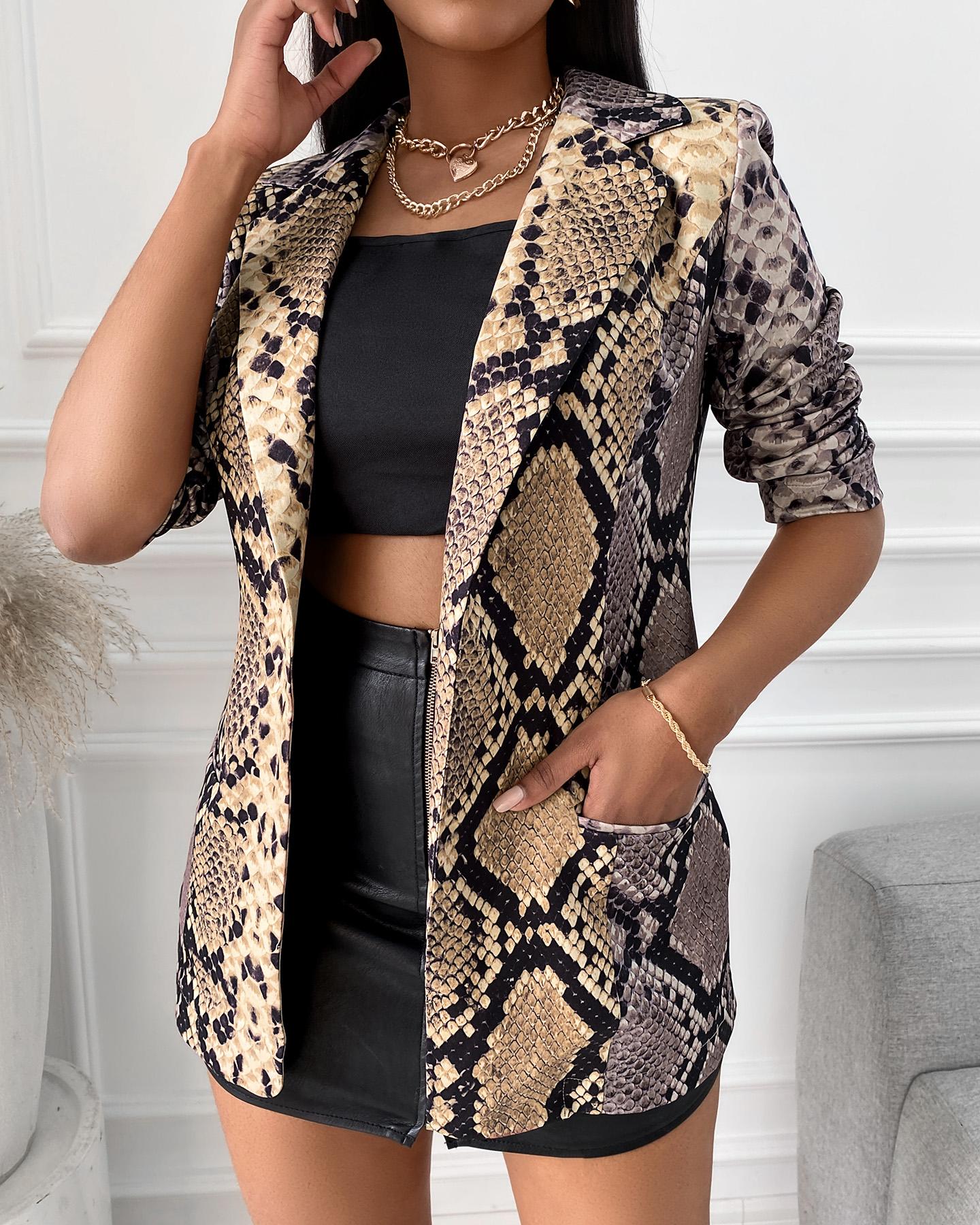 

Snakeskin Print Long Sleeve Blazer Coat