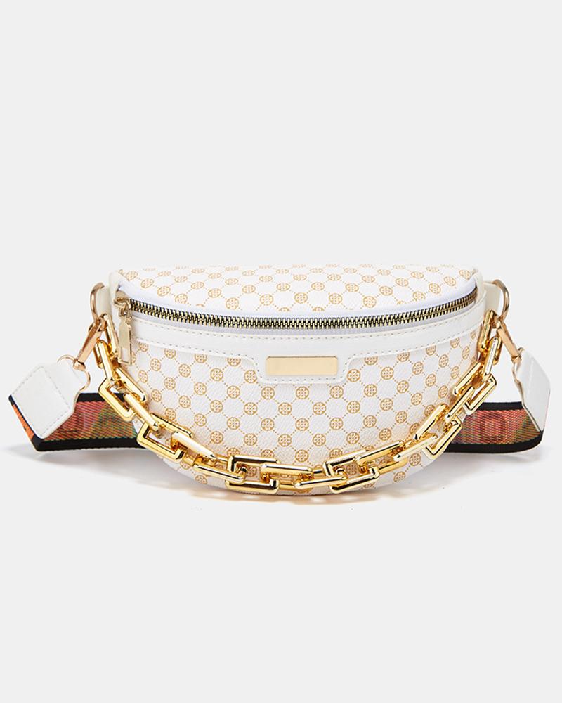 

Fashionable Chain Decor Band Strap Fanny Pack, White