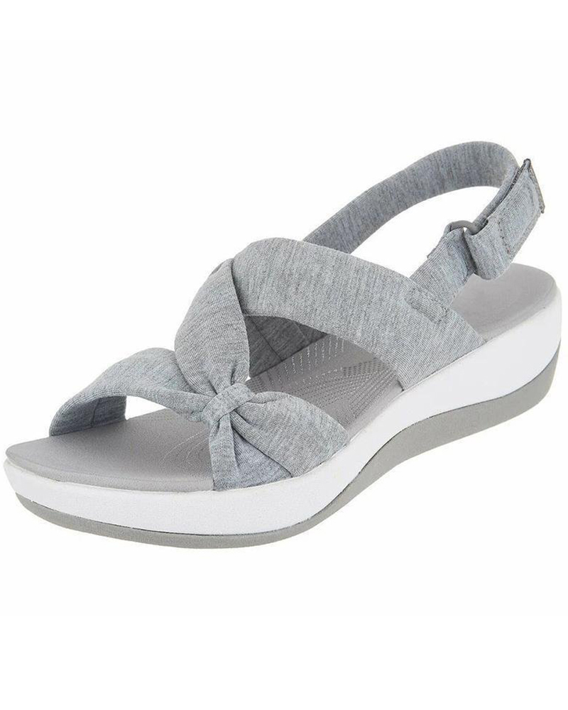 

Ruched Knotted Slingback Wedge Sandals, Gray