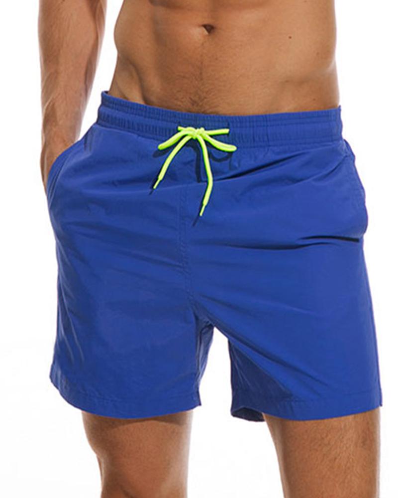 

Solid Drawstring Elastic Waist Loose Wide Leg Shorts, Dark blue