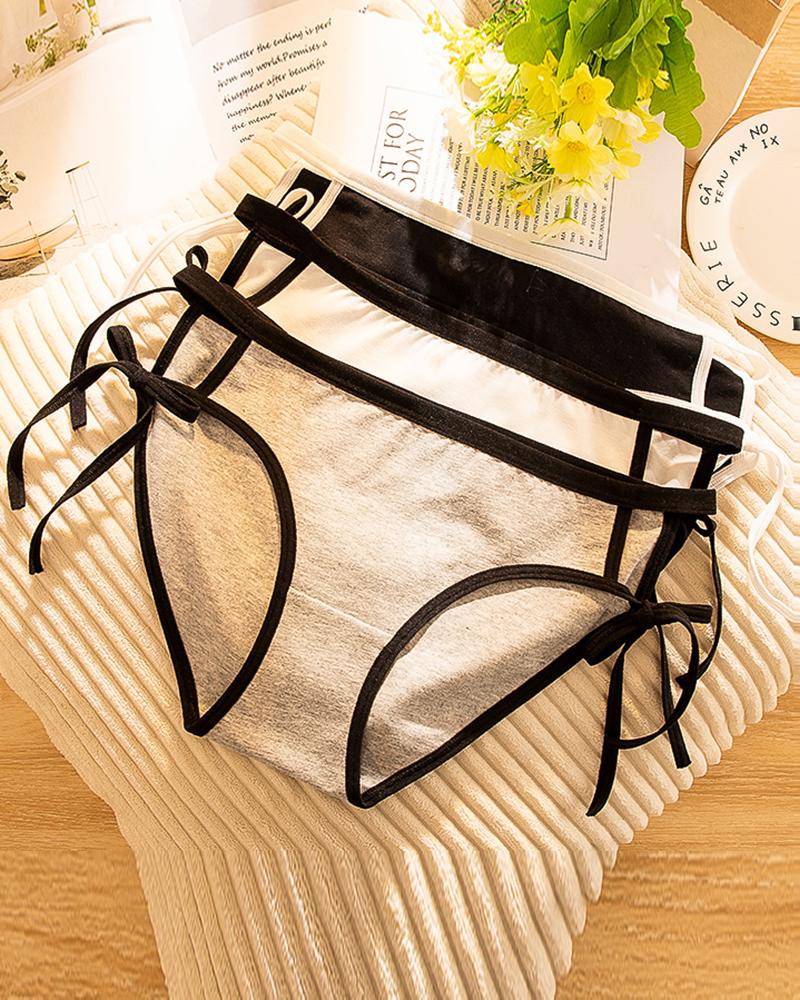 

3PCS/Set Contrast Binding Tied Detail Panty, Gray