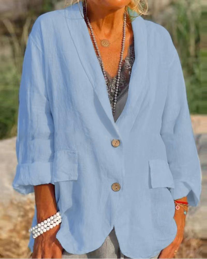

Long Sleeve Shawl Collar Double Button Blazer, Blue