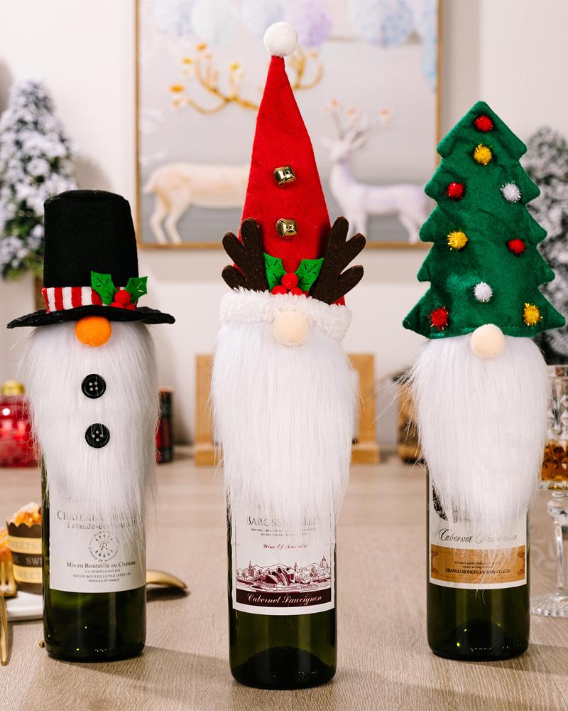 

1pc Christmas Gnome Wine Bottle Cover Champagne Wine Bottle Cap Topper Holiday Christmas Decoration Party Supplies, Style1