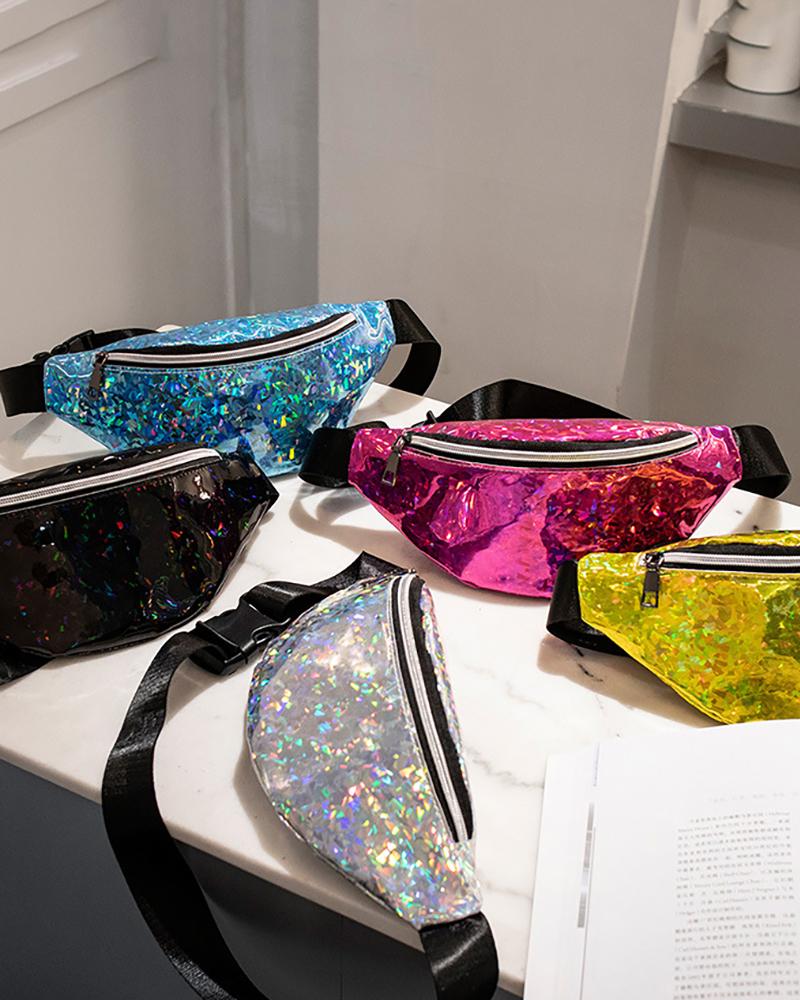 

Zipper Design Reflective Holographic Waist Bag, Silver