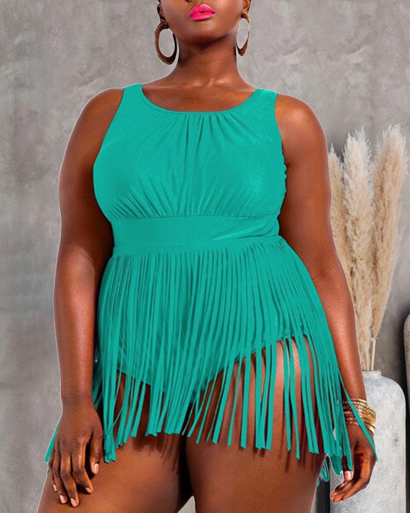 

Plus Size Tassel Decor One-Piece Swimsuit, Green