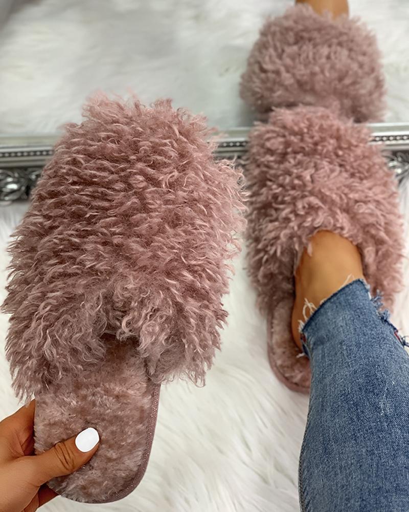 Fluffy Design Print Flat Slippers