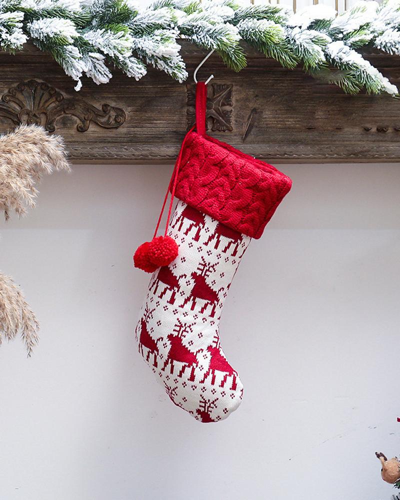 

1pc Christmas Stocking Cable Knit Hanging Stocking Christmas Tree Decoration Ornament Decoration Spoon Fork Bag Party Supplies, Style3