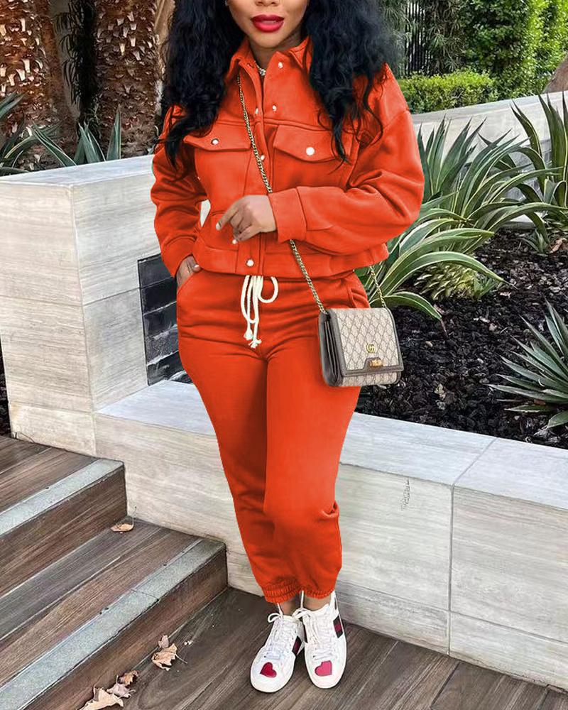 

Long Sleeve Buttoned Top & Drawstring Pants Set, Orange