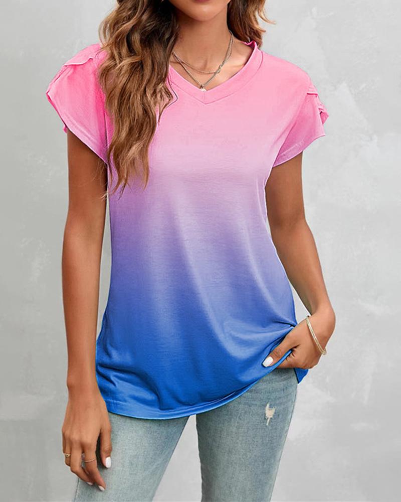 

Ombre Petal Sleeve Casual T-shirt, Blue