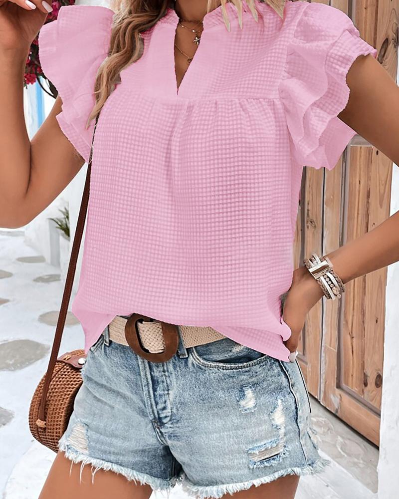 

Ruffle Sleeve Waffle Knit Top, Pink
