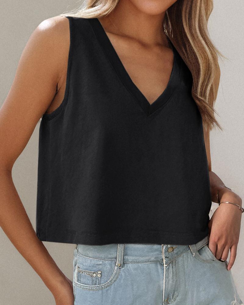 

Top informal sin mangas con cuello en V, Black