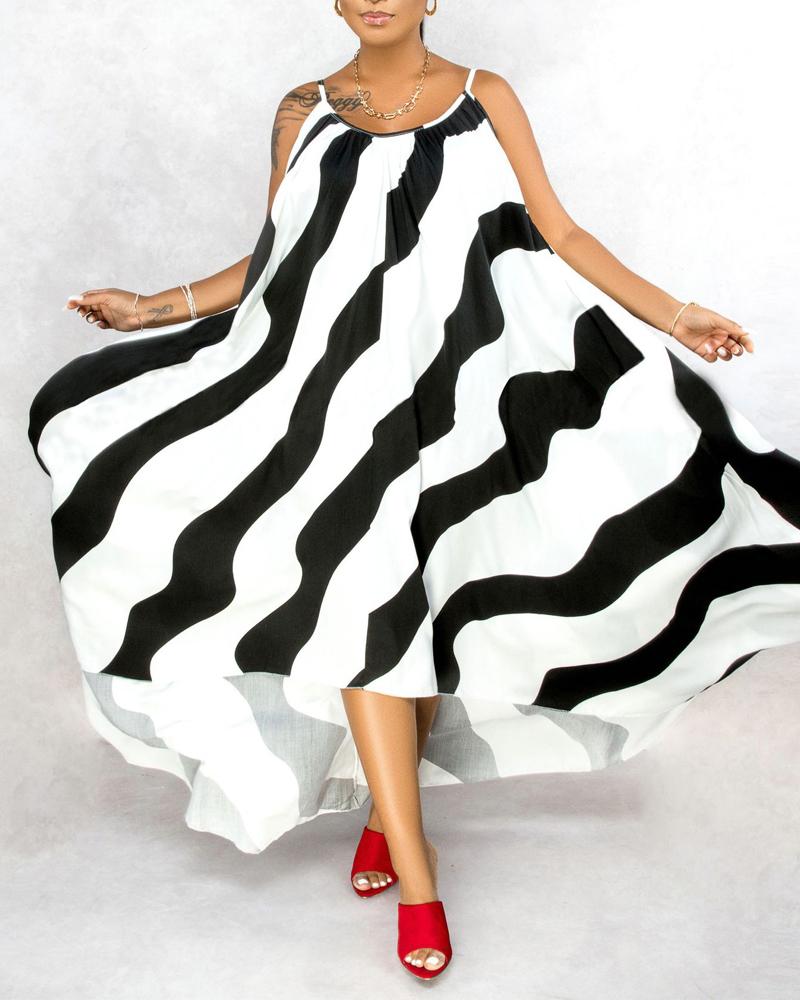 

Plus Size Striped Print Dip Hem Cami Maxi Dress, White