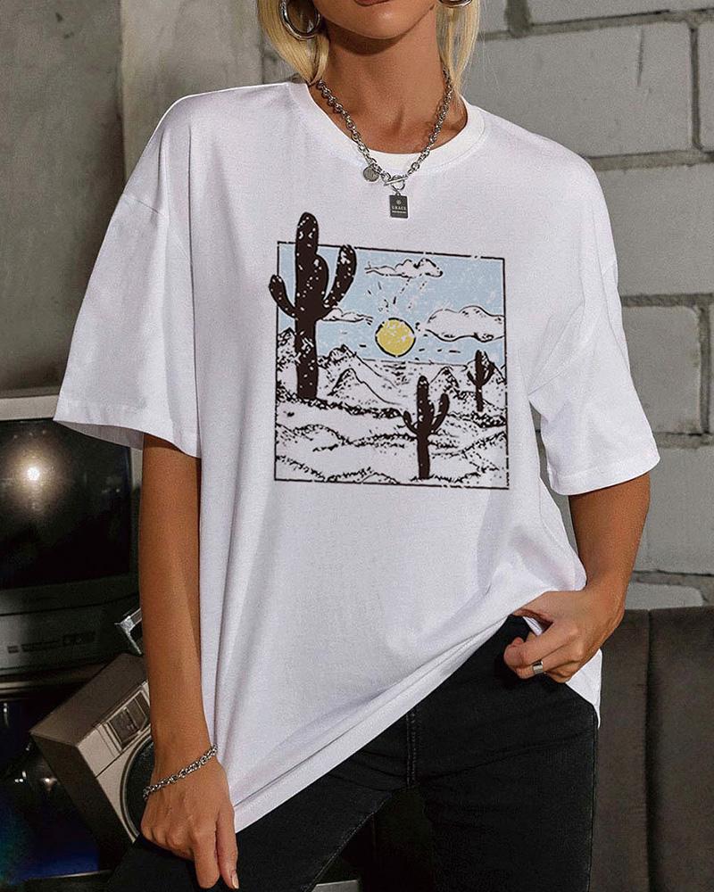 

Desert Scenery Short Sleeve Loose T-shirts, White