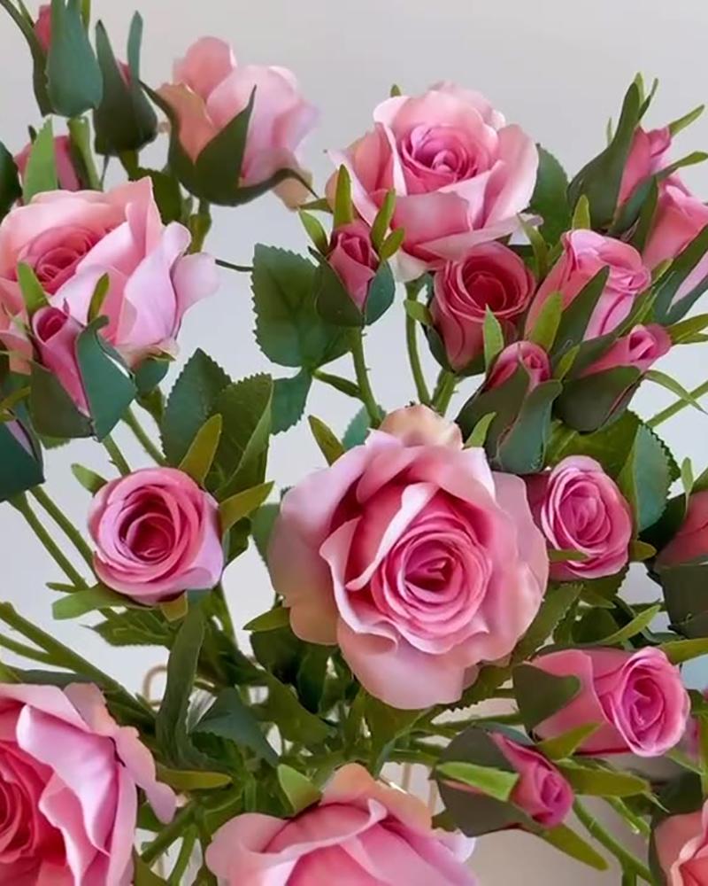 

5 Heads Artificial Roses Flowers With Stem For Wedding Party Home Decor, Hot pink