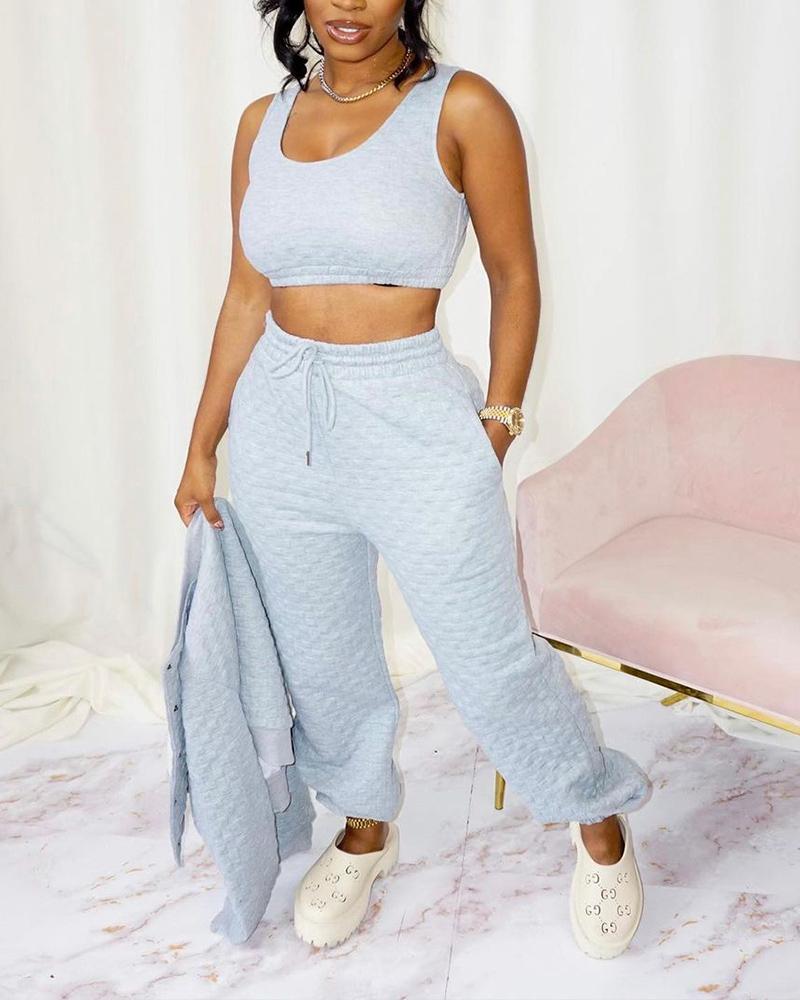 

Crop Tank Top & Drawstring Pants Set, Gray