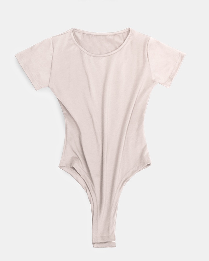 

Plain Short Sleeve Skinny Bodysuit, Nude