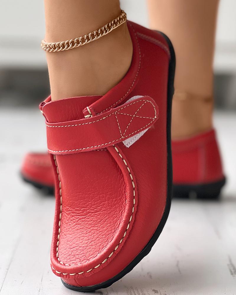 

Velcro Slip On PU Leather Loafers, Red