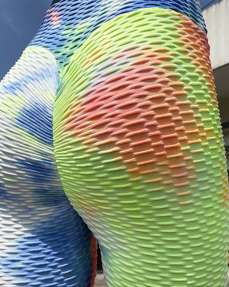 

Tie Dye Fishnet Skinny High Elastic Yoga Pants Active Pants, Multicolor