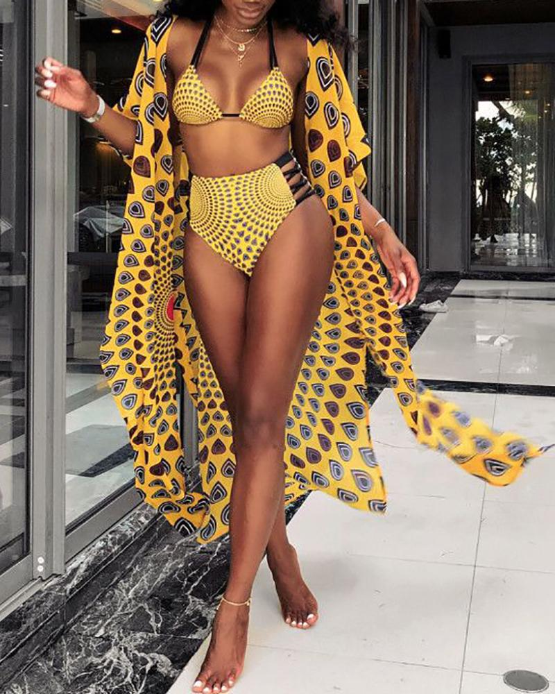 

Exotic 3PCS Bikini Set With Cover Up, Yellow