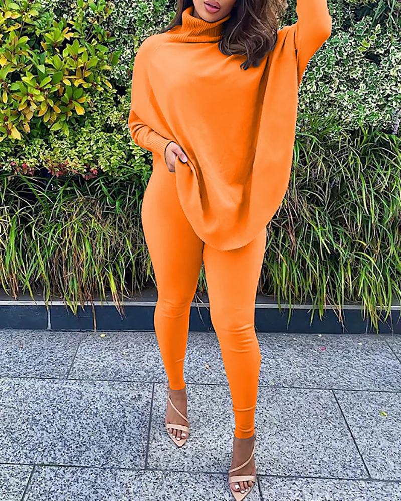 

Plain Batwing Sleeve Top & Skinny Pants Set, Orange