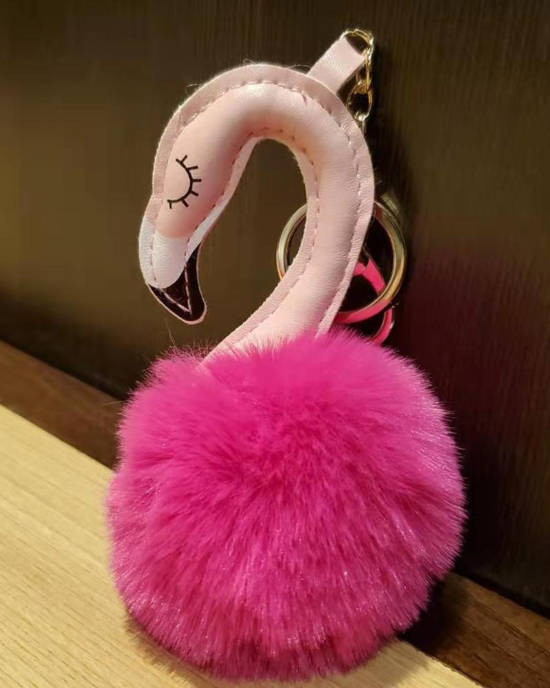 

1pc Fuzzy Pom Pom Flamingo Pendant Key Ring, Hot pink
