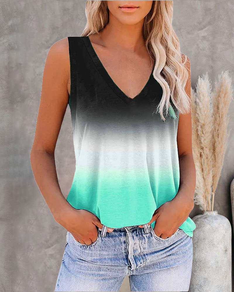 

Ombre V-Neck Casual Tank Top, Green