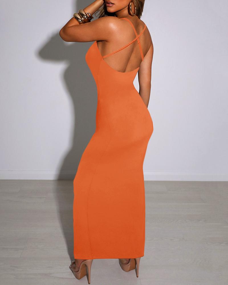 

Spaghetti Strap Crisscross Backless Bodycon Dress, Orange