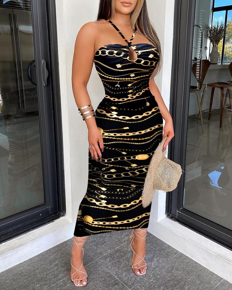 

Cross Cami Colorblock Stripe Print Bodycon Dress, Black