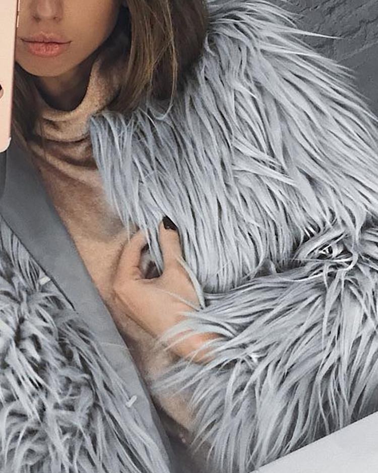 

Warm Faux Fur Fluffy Cropped Jacket, Gray