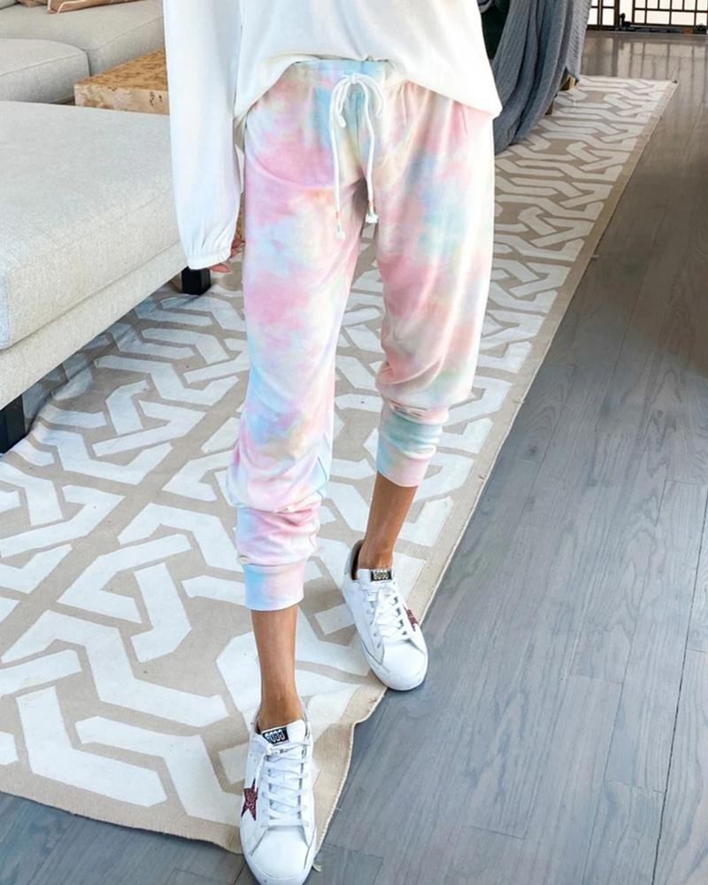 

Tie Dye Print Drawstring Sweatpants, Pink