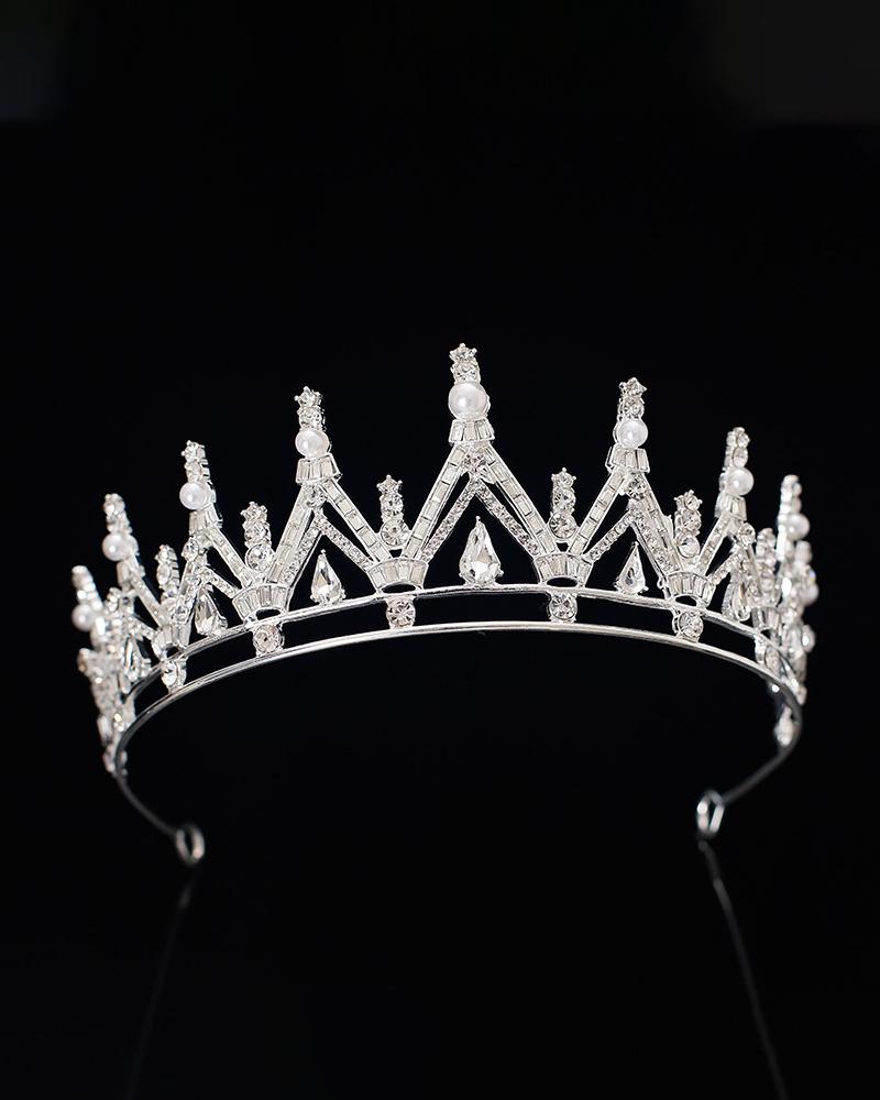 

Bride Wedding Tiara Headband Pearls Crystal Headpieces Princess Birthday Crown Party Hair Accessories, Silver