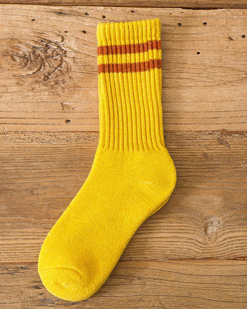 

1Pair Striped Lined Winter Thermal Crew Socks, Yellow