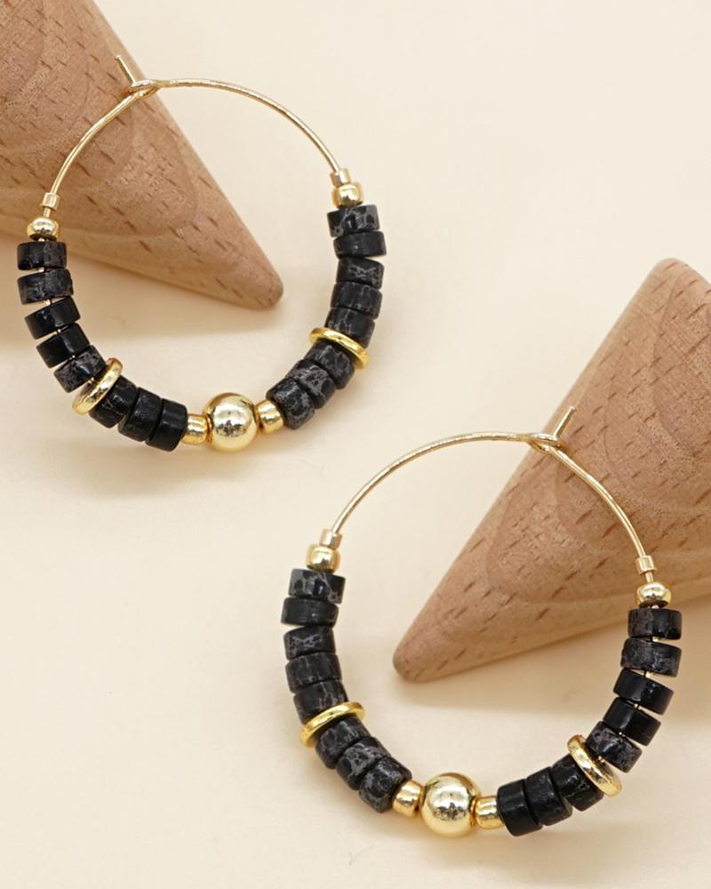 

1Pair Bohemian Beaded Hoop Earrings, Black