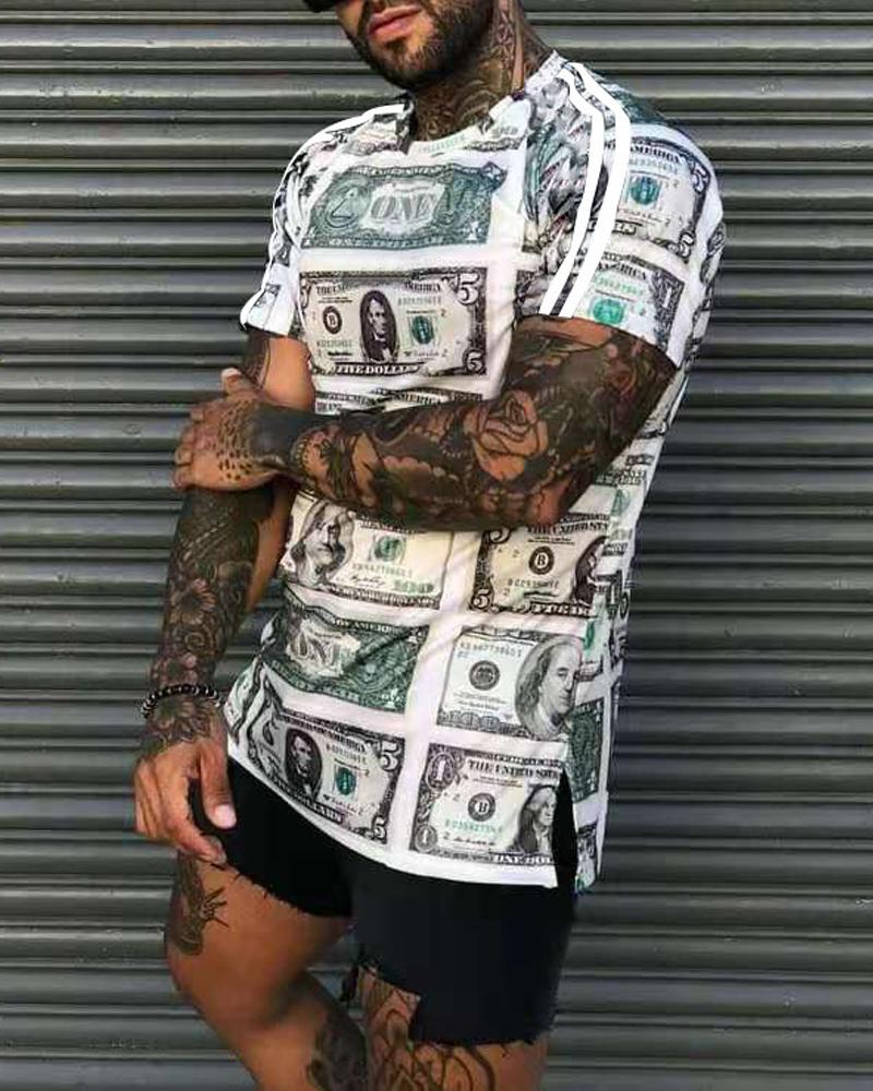 

Street 3D Banknote Print Short Sleeve T-shirt, White