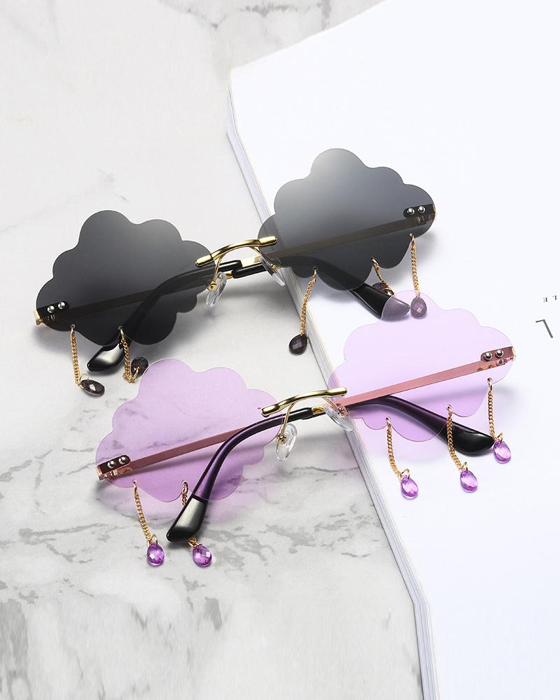 

1Pair Chain Decor Cloud Shaped Rimless Fashion Sunglasses, Purple