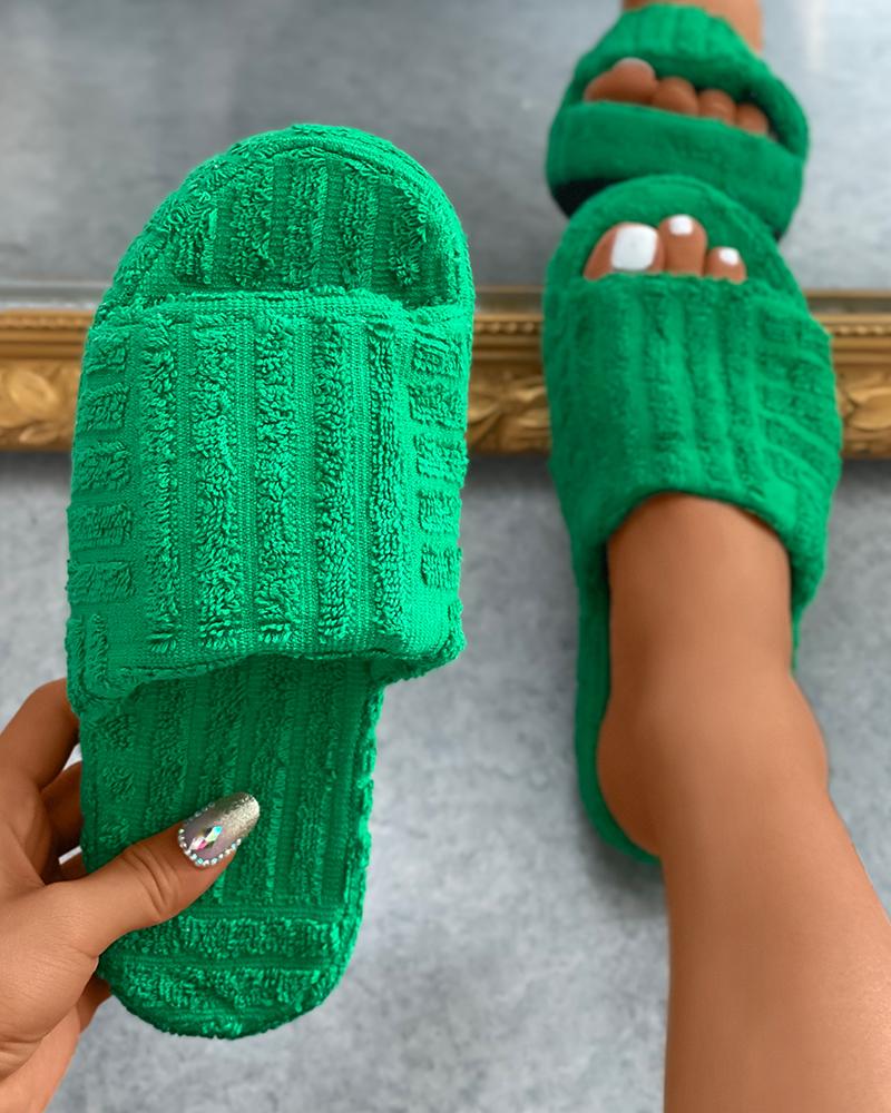 

Round Toe Fluffy Slide Slipper, Green
