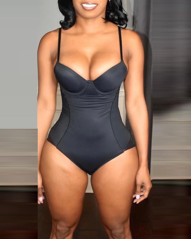 

Contrast Mesh Spaghetti Strap Skinny Bodysuit, Black