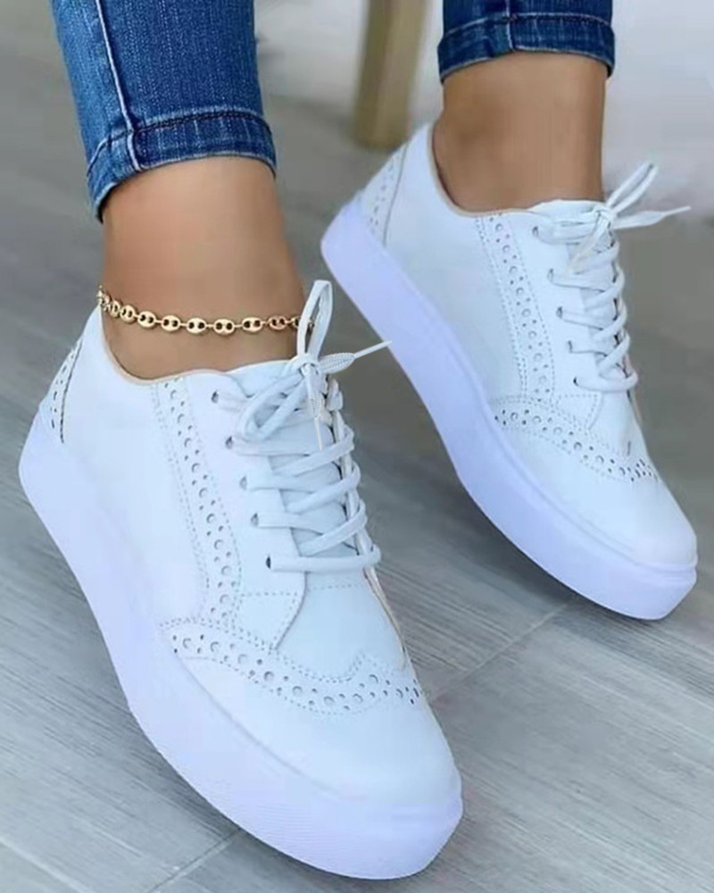 

Hollow Out Lace-up Sneakers, White