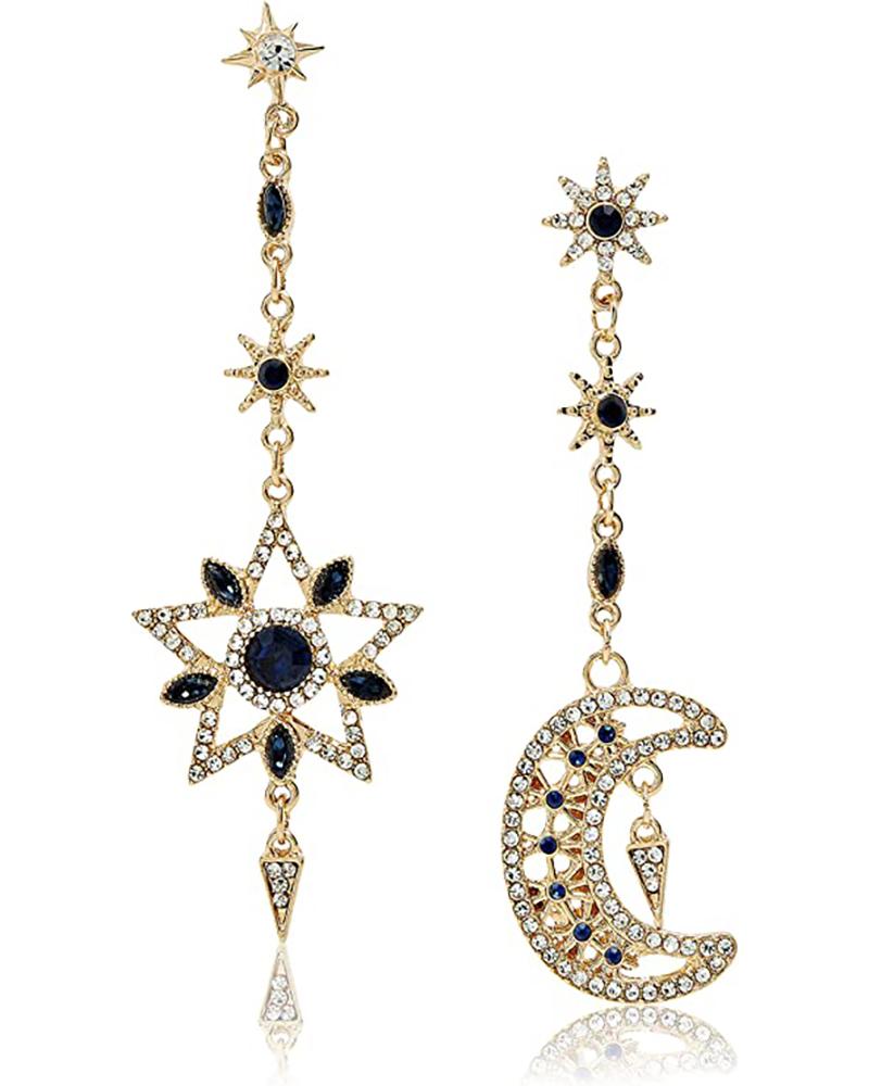 

1Pair Clan Sparkling Rhinestone Moon Star Pendant Earrings, Blue