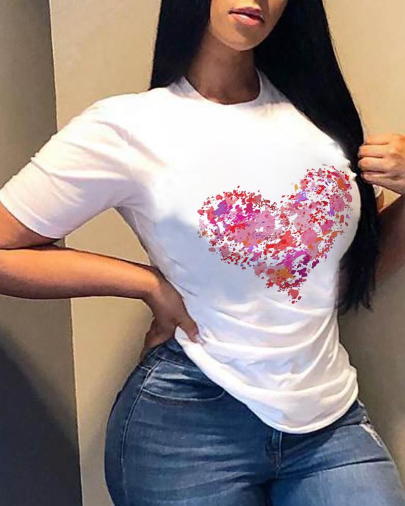 

Creative Heart Print Short Sleeve T-shirt, Style4