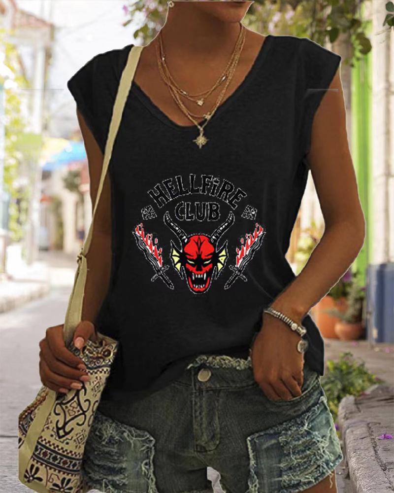 

Halloween Graphic Letter Print Casual Tank Top, Black