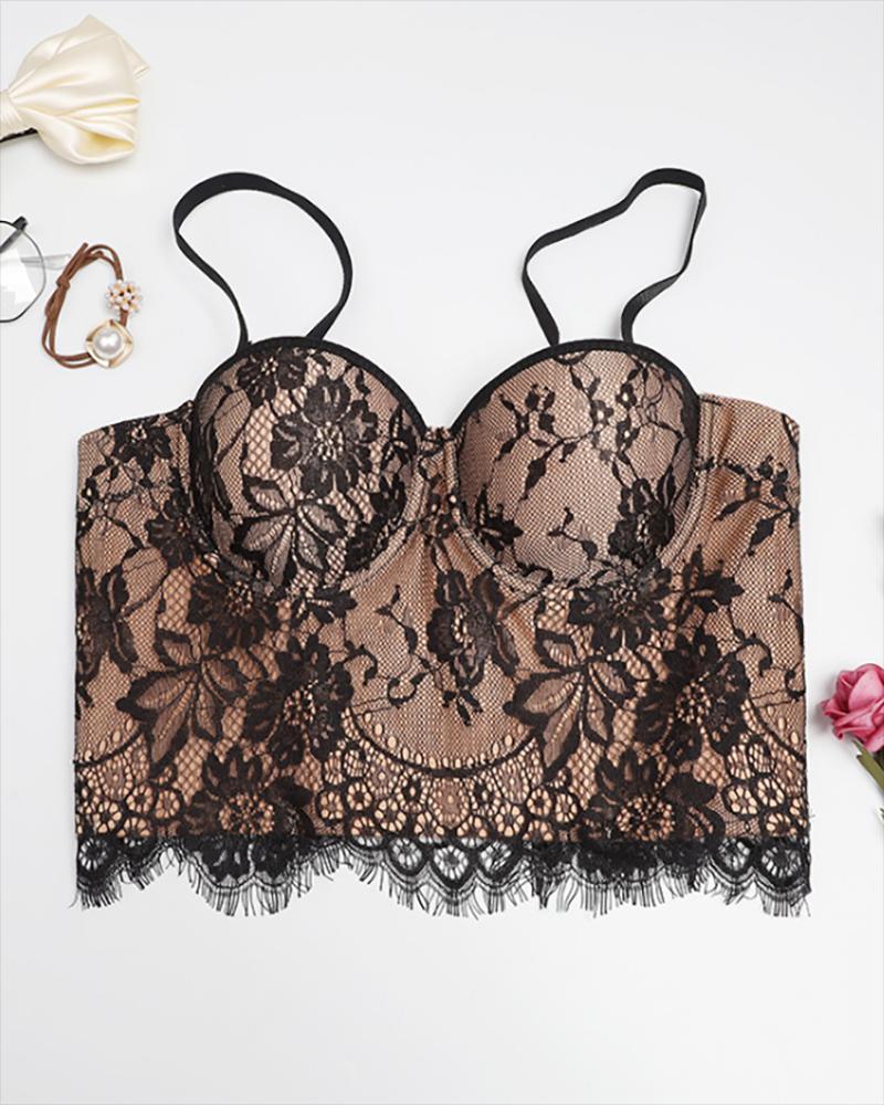 

Eyelet Crochet Lace Sleeveless Skinny Crop Top, Black