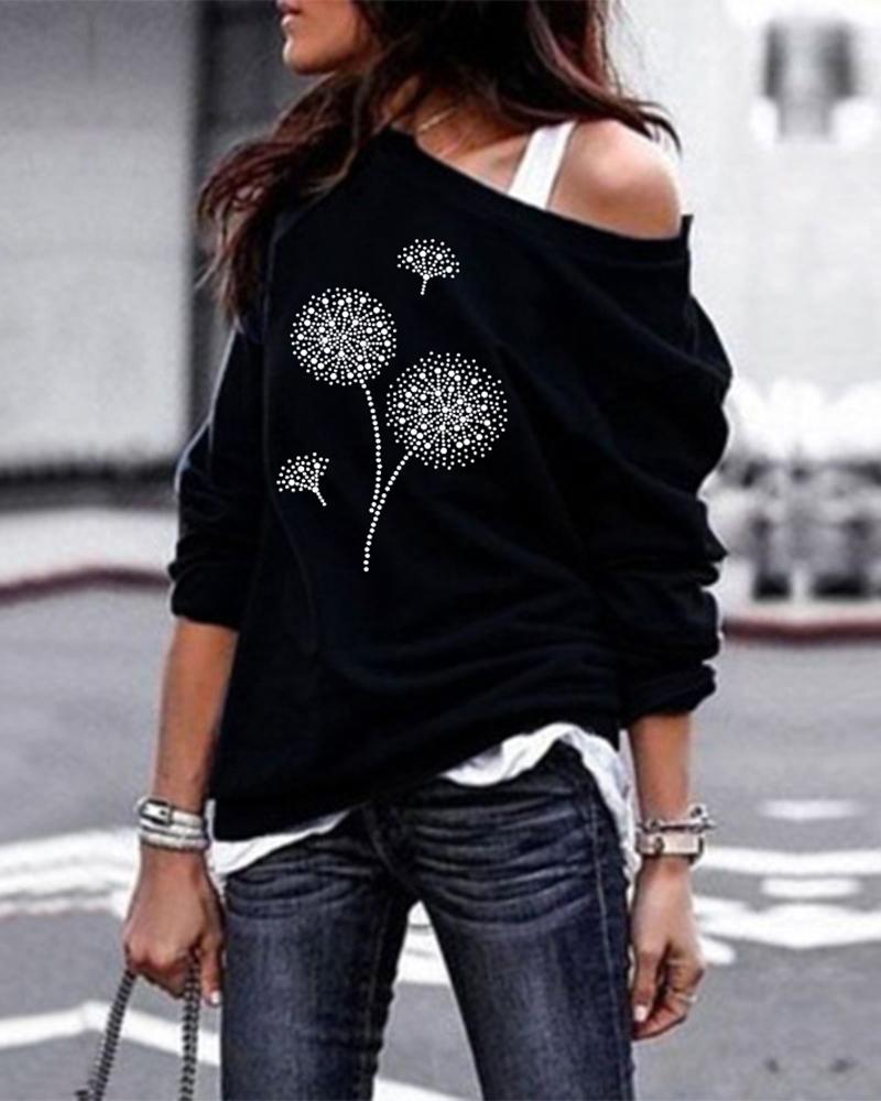 

Dandelion Print Long Sleeve Sweatshirt, Black