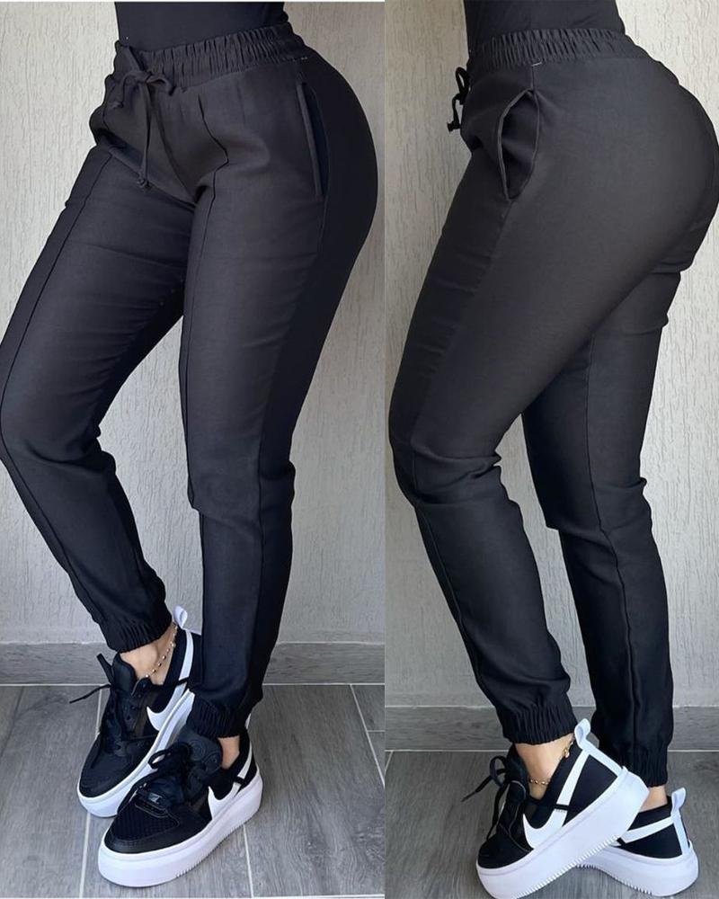 

Pocket Detail Drawstring Cuffed Pants, Black