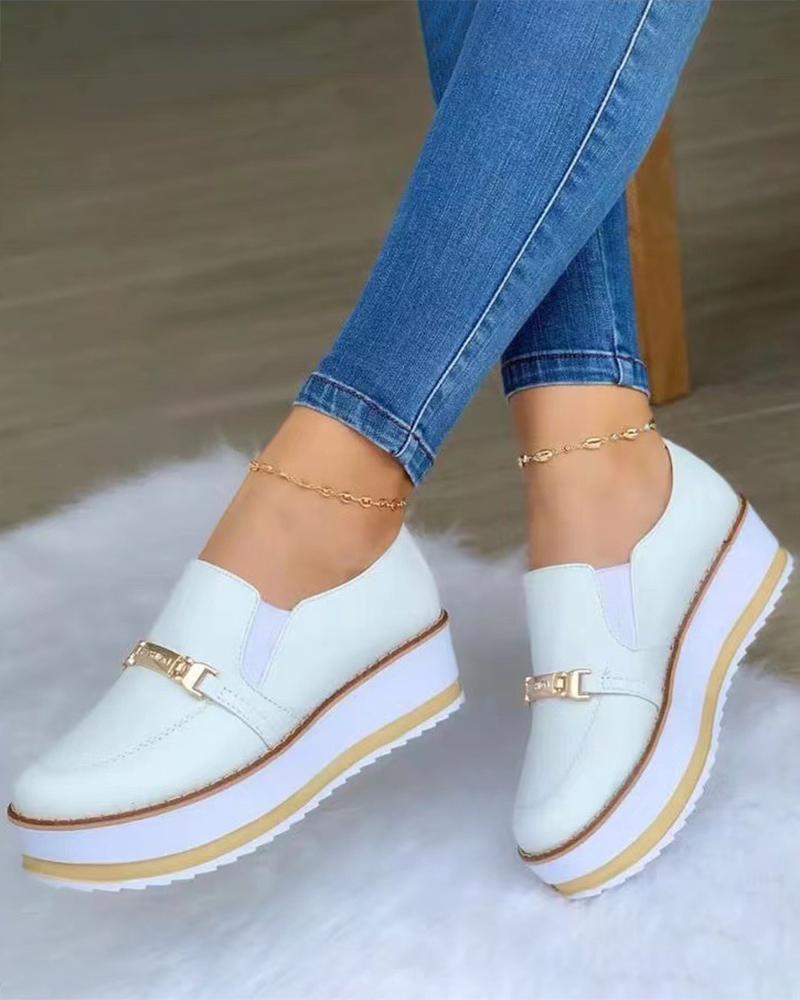 

Buckled Pattern Slip On Sneakers, White