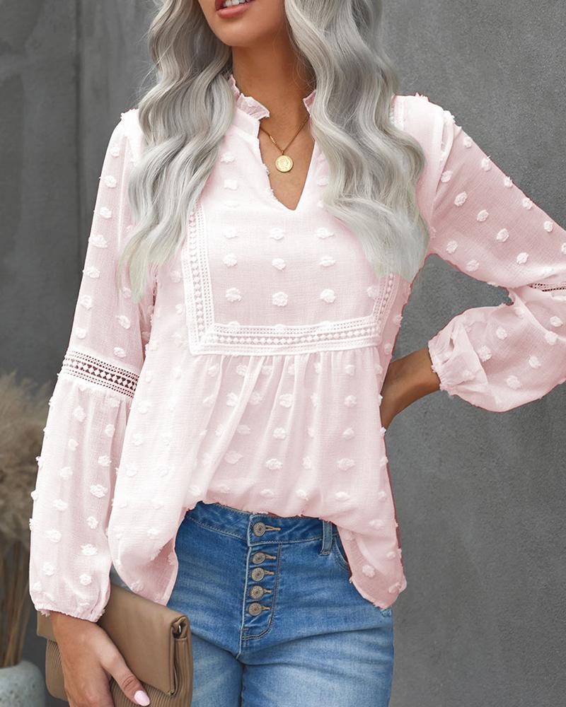 

Polkadot Print Lantern Sleeve Blouse, Light pink