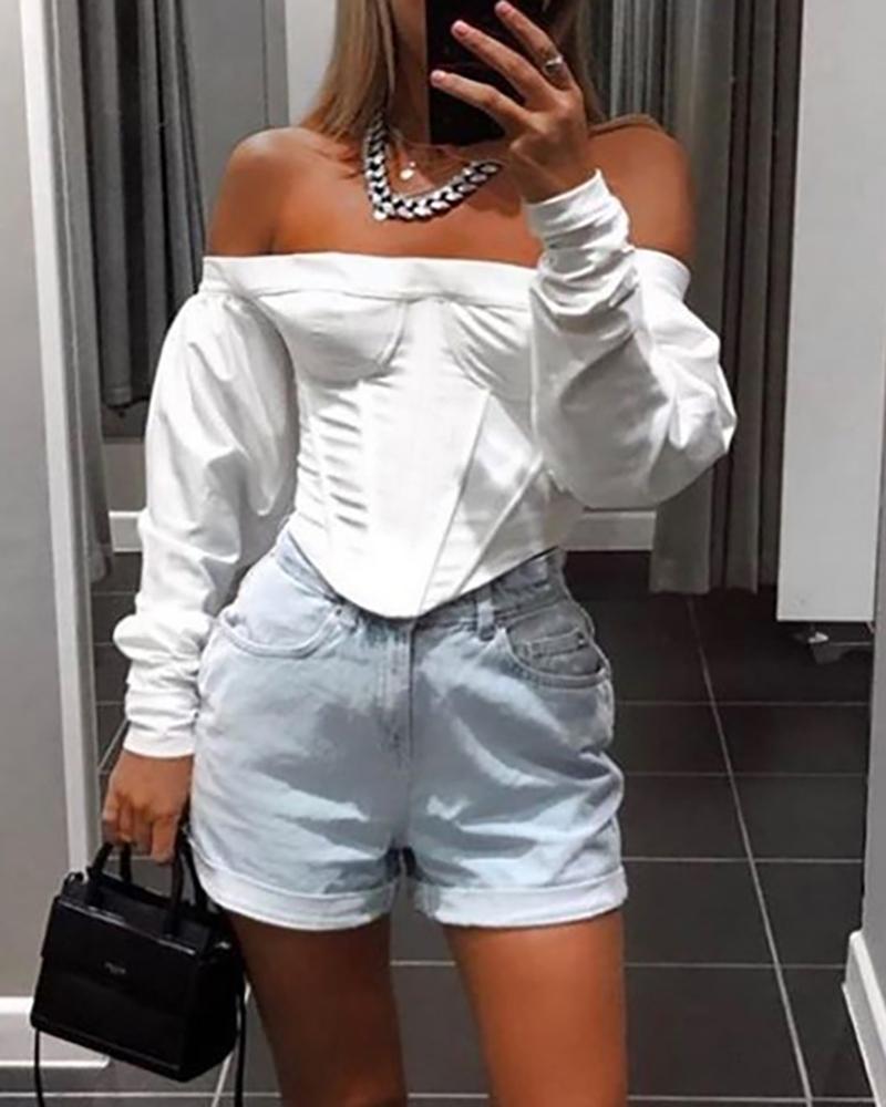 

Solid Off Shoulder Casual Blouse, White