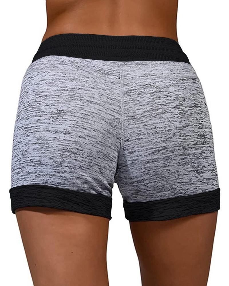 Colorblock Drawstring Sporty Yoga Shorts