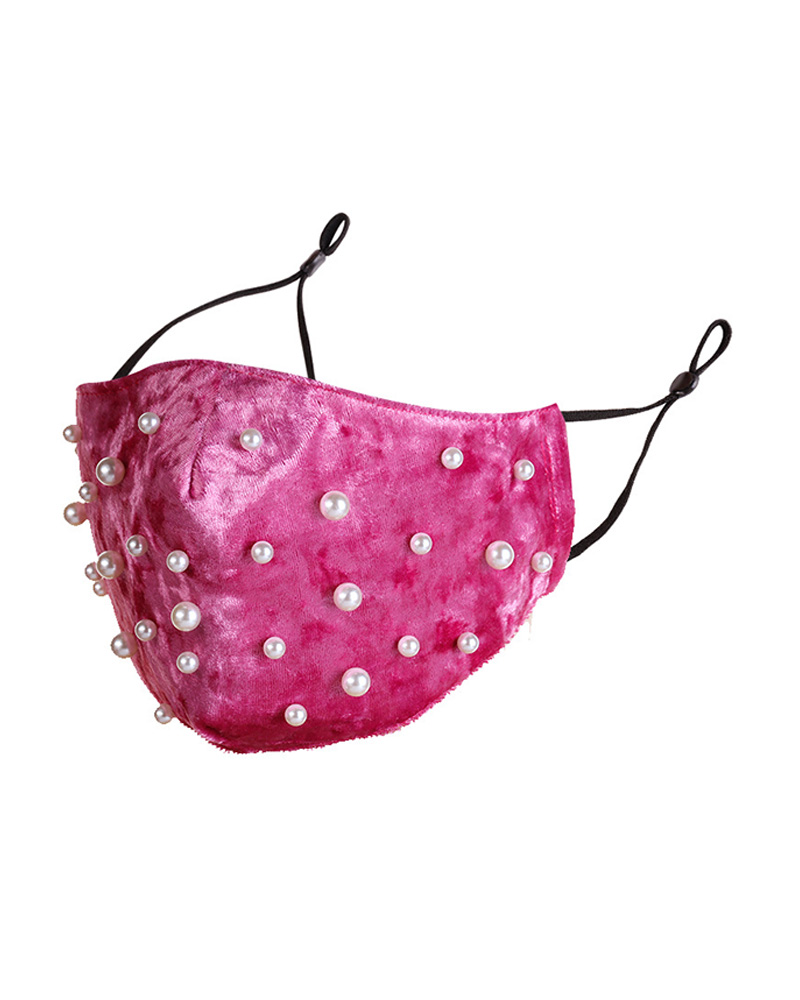 

Beaded Velvet Breathable Face Mask, Hot pink